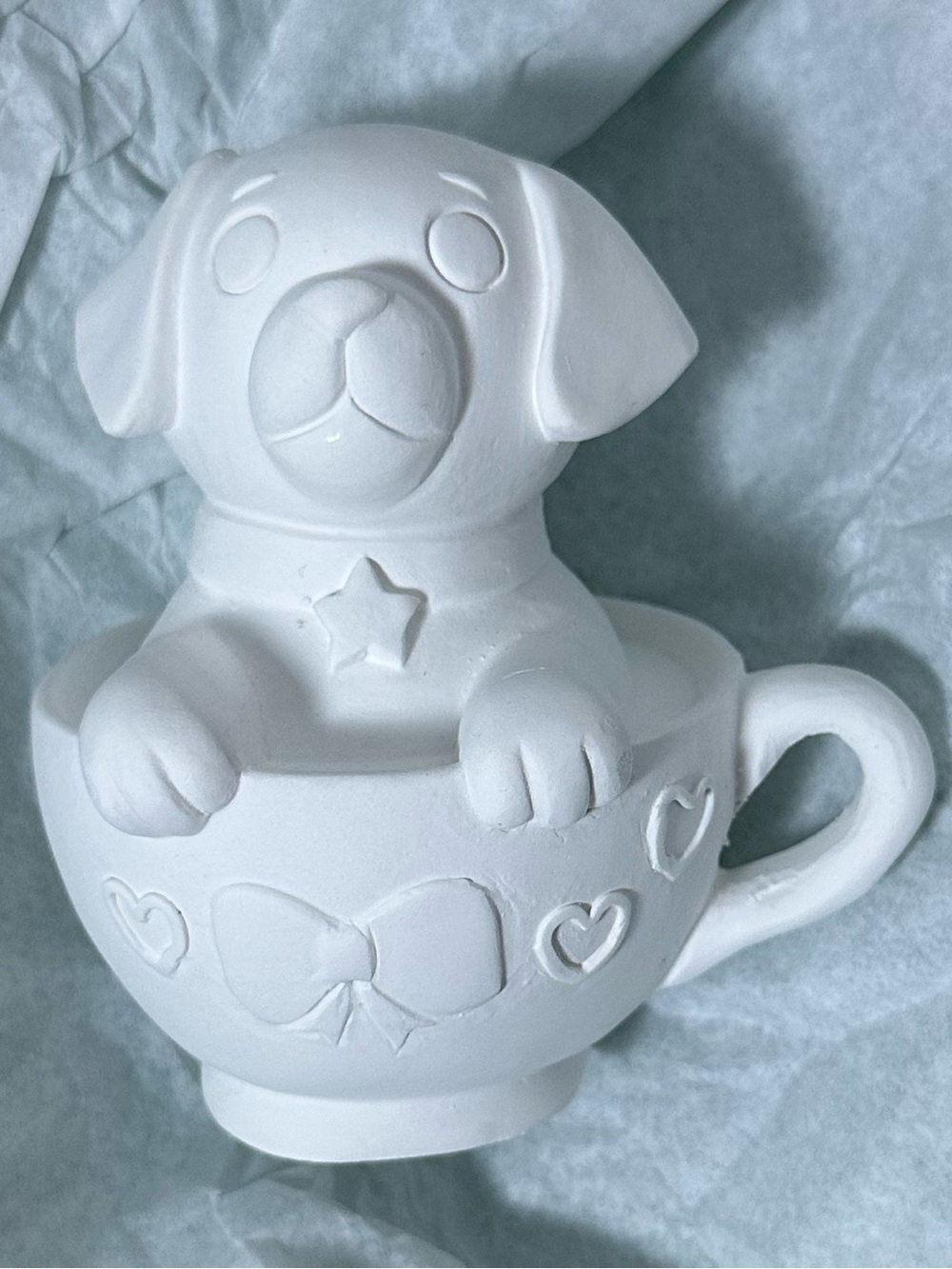 New Puppy in Teacup Ceramic Bisque Figurine | Paint Your Own DIY Craft